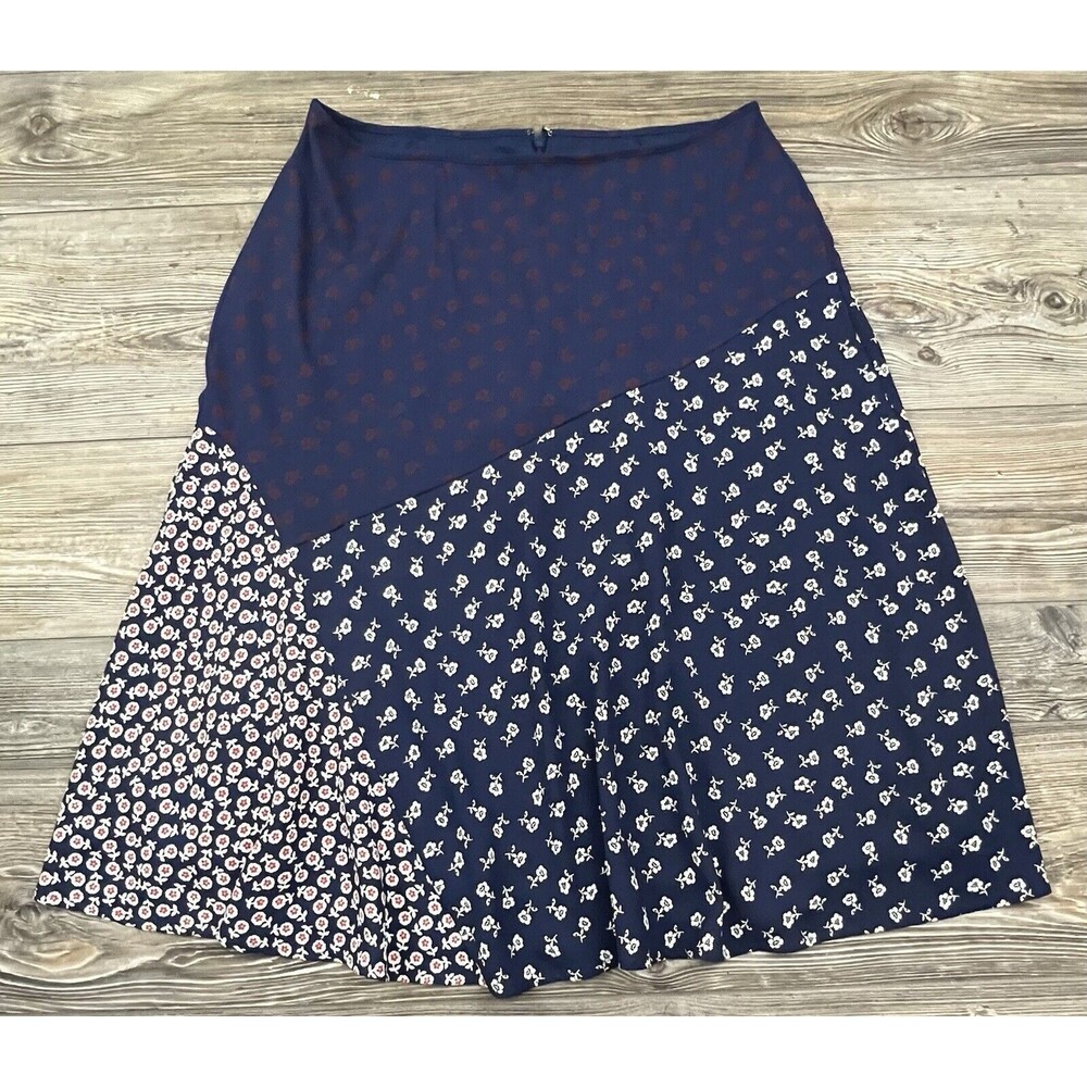 Talbots Skirt Womens 16 Petite Blue Red Floral Midi Back Zip Lined Cottagecore
